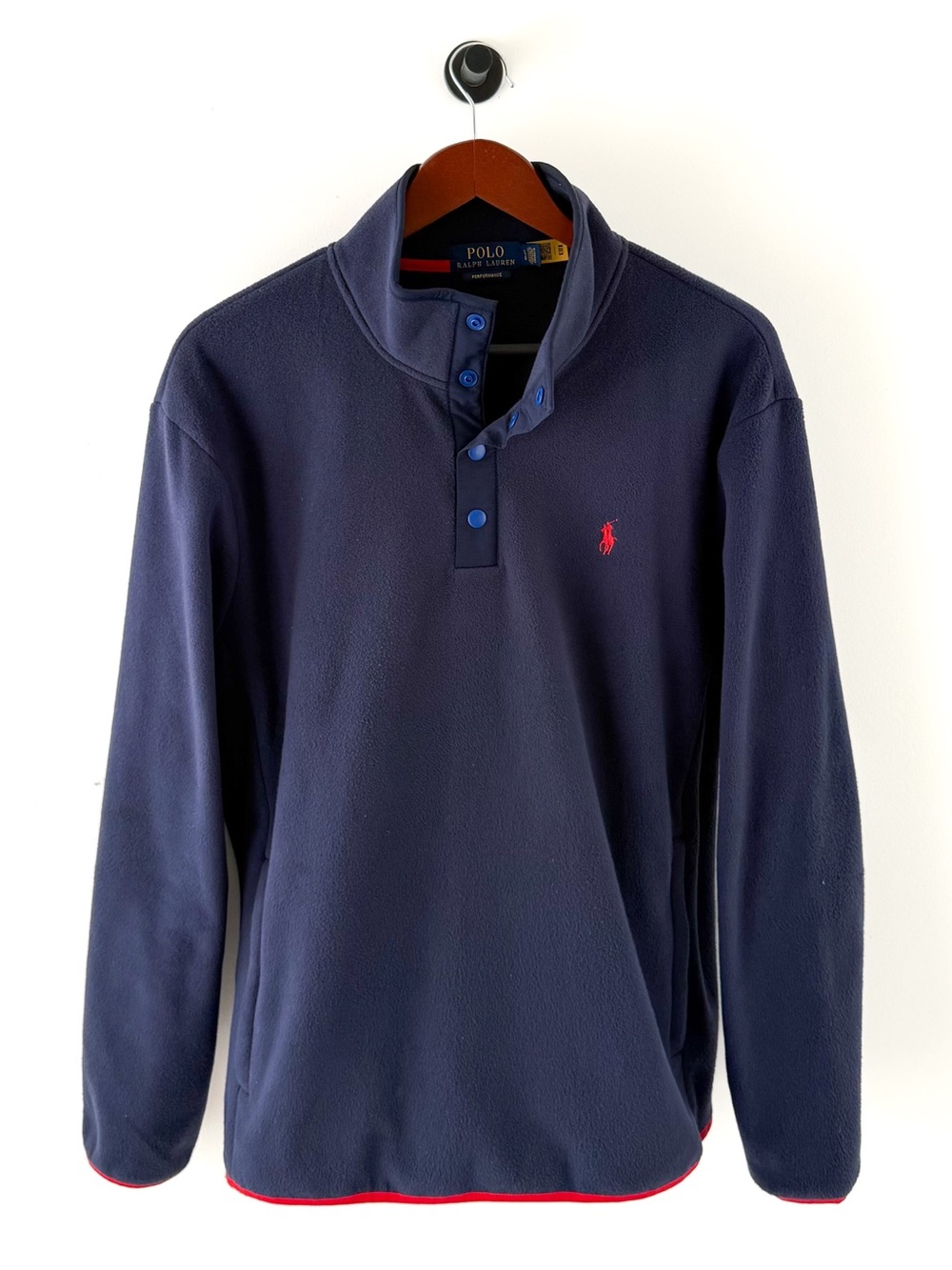 New Polo Ralph Lauren Fleece Pullover Quarter Button Up Navy Mens L - Picture 6 of 12